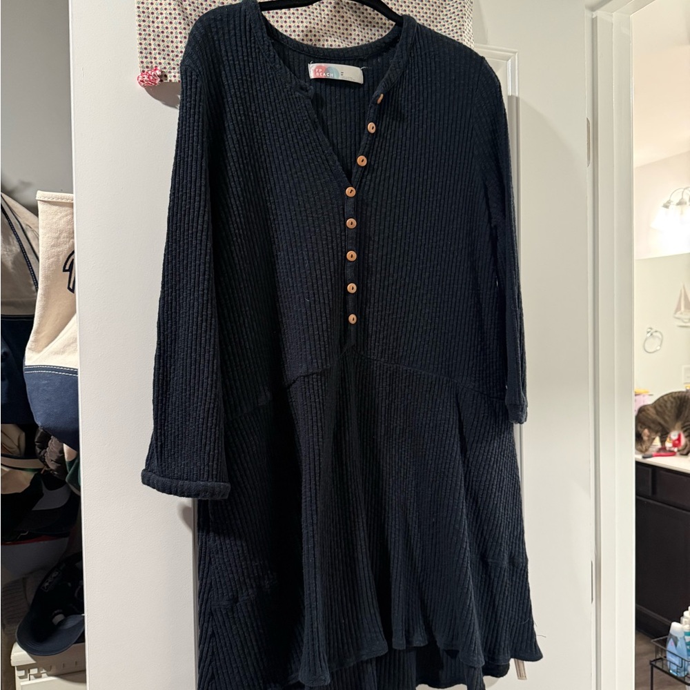 Free People Black Button-Front Long Sleeve Women's Dress - Picture 2 of 2